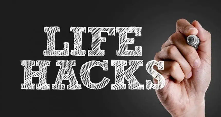 13 Simple Life Hacks 1 Life Hacks written with a white marker