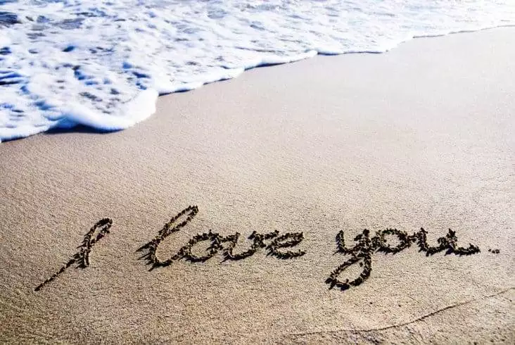 I love you written on the beach