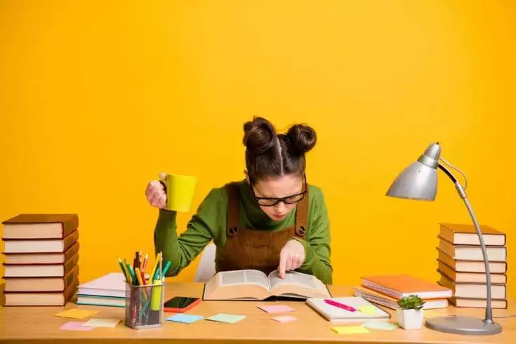 A young woman studying