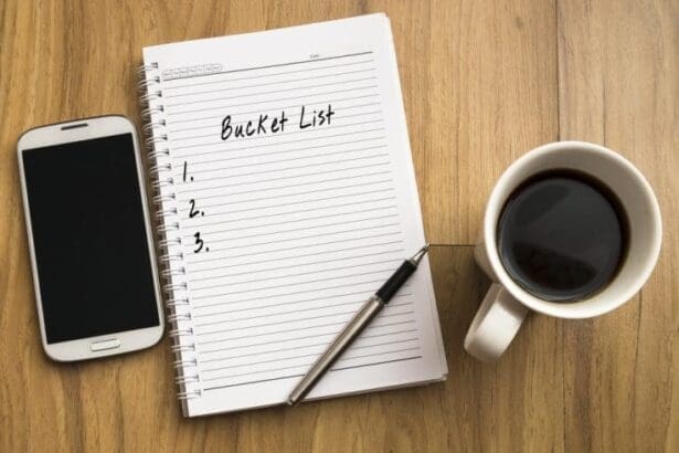 Bucket list written on a note pad