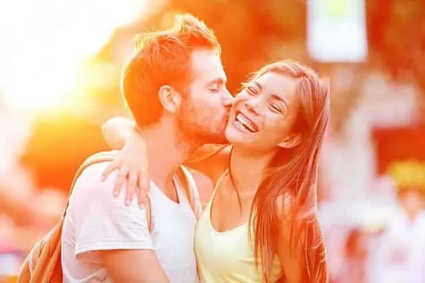 Two people in love laughing
