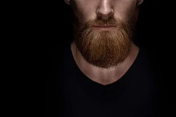 A bearded men with a black background. No Shave November