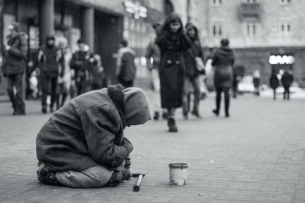 Elderly woman sitting on the road begging