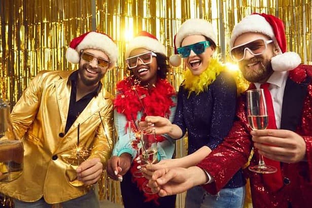 Group of friends celebrating christmas