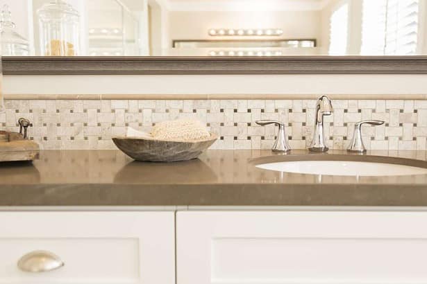 Beautiful New Modern Bathroom Sink, Faucet, Subway Tiles and Counter.