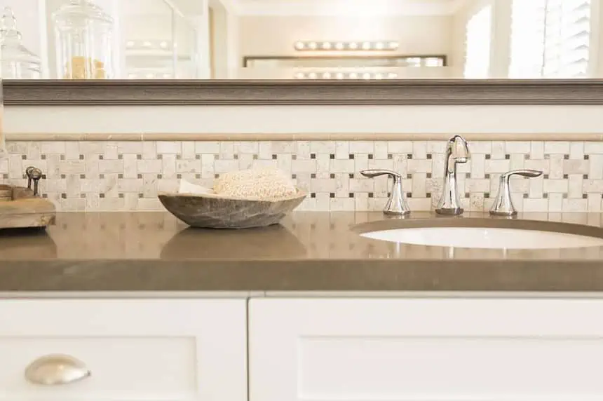 Loo and Behold! - How to Make Your Bathroom Look Gorgeous 1 Beautiful New Modern Bathroom Sink, Faucet, Subway Tiles and Counter.