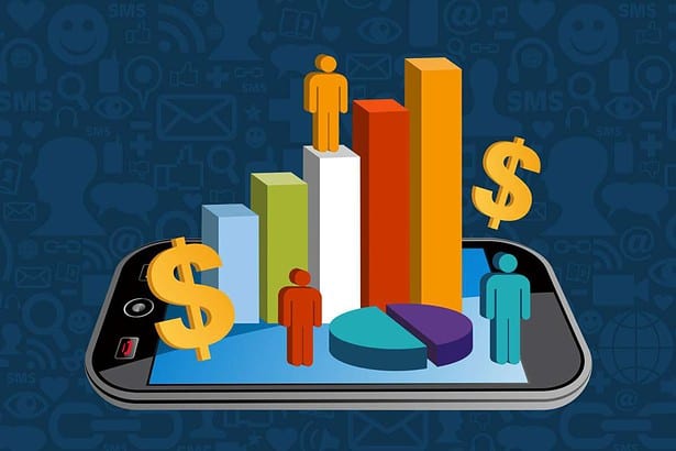 Cell phone business application diagram. Vector file layered for easy manipulation and custom coloring.