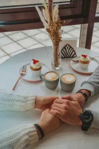 a couple in a romantic restaurant