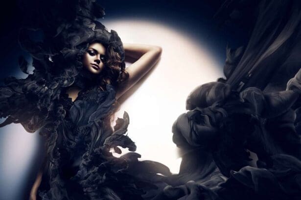 attractive woman in black smoke.