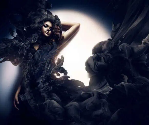 attractive woman in black smoke.