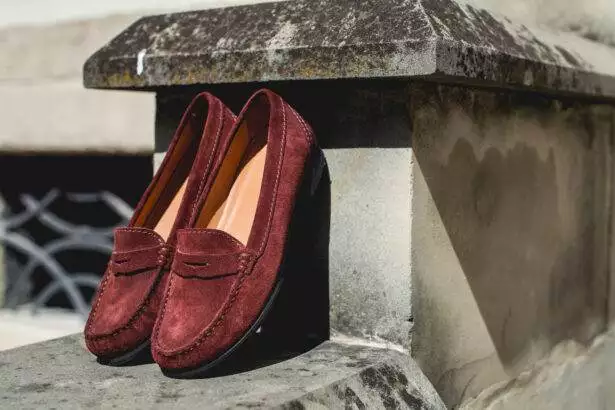 Brown leather moccasins.