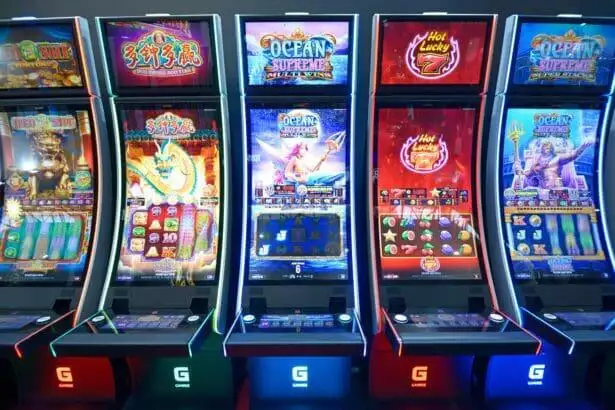 Playing slot games.