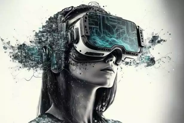 Woman wearing virtual reality headsets.