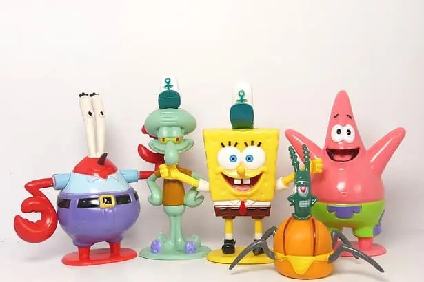 Colorful SpongeBob and Patrick toy figures from the popular animated series.