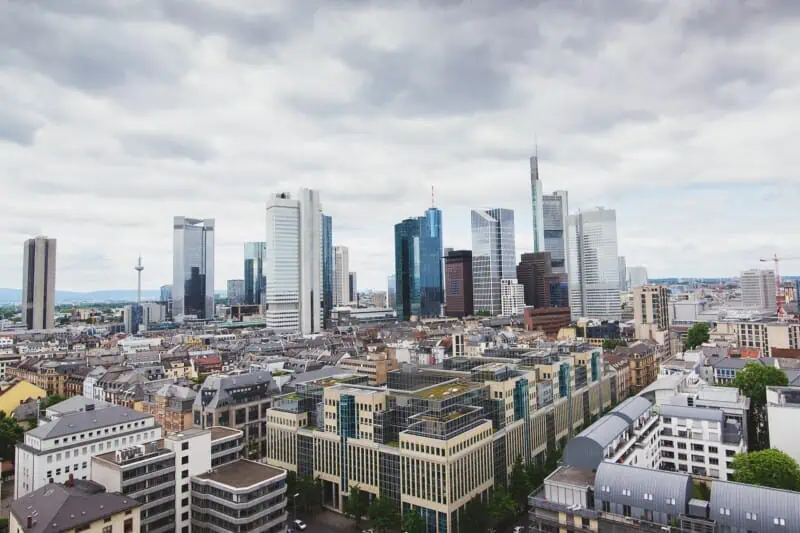 City skyline with modern skyscrapers in Frankfurt, Germany.