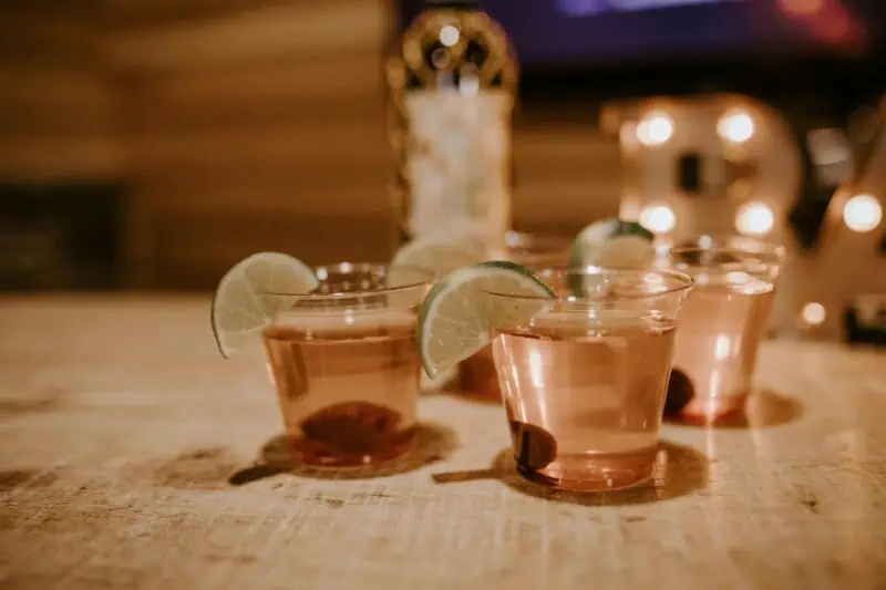 Tequila with lime and olive