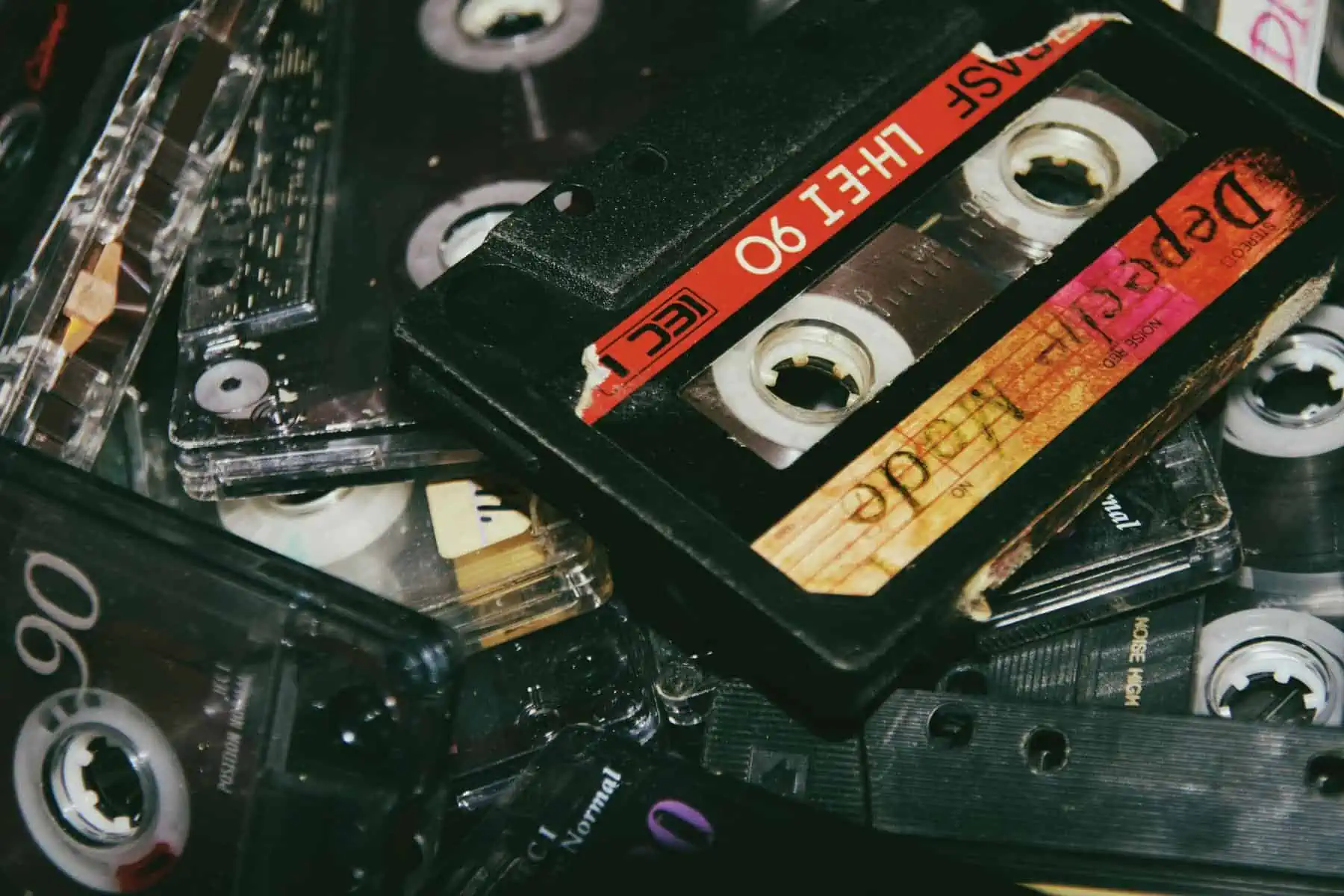Vintage cassette tapes collection for music lovers and retro audio enthusiasts.
