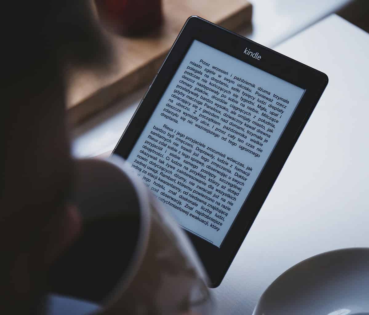 E-reader displaying a book on Kindle device for digital reading.