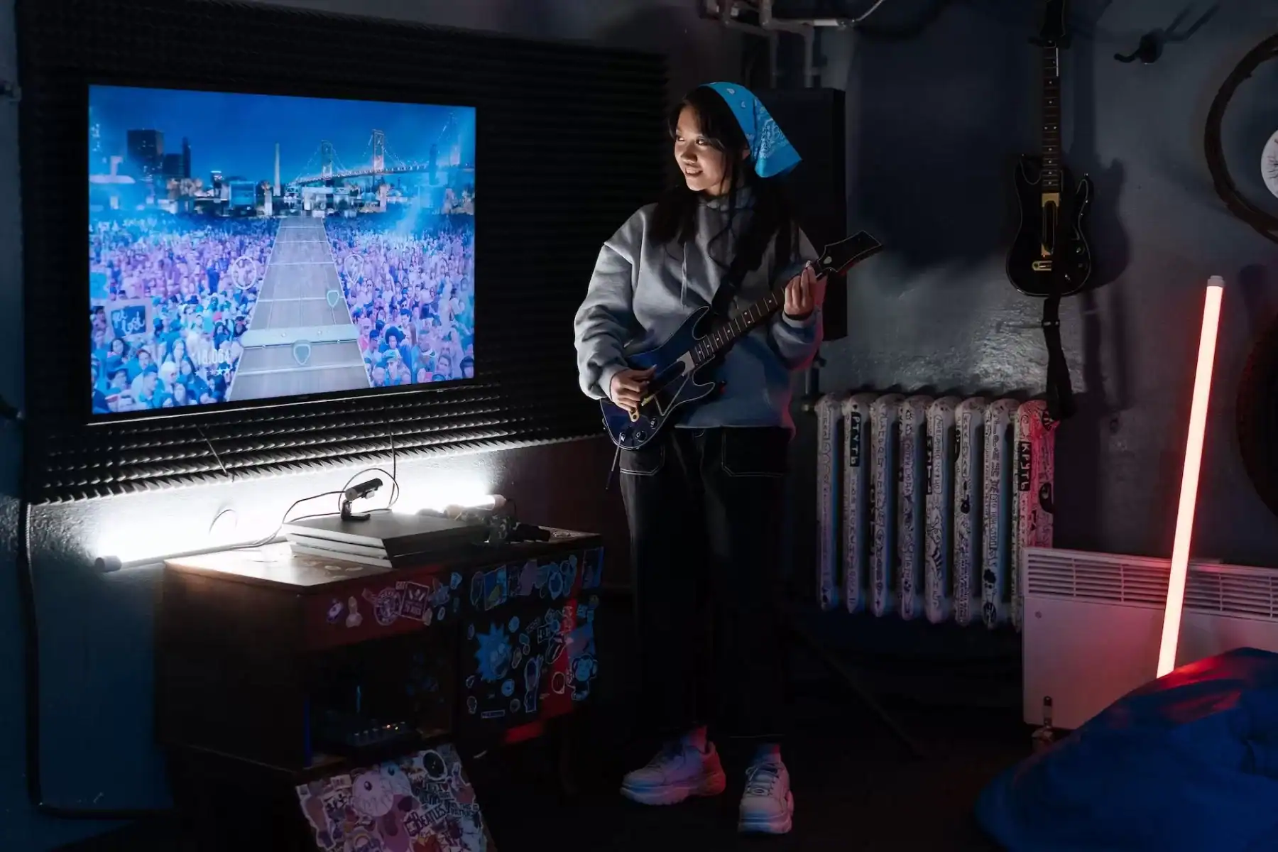 Home Icy 43 Woman enjoying music video game at home