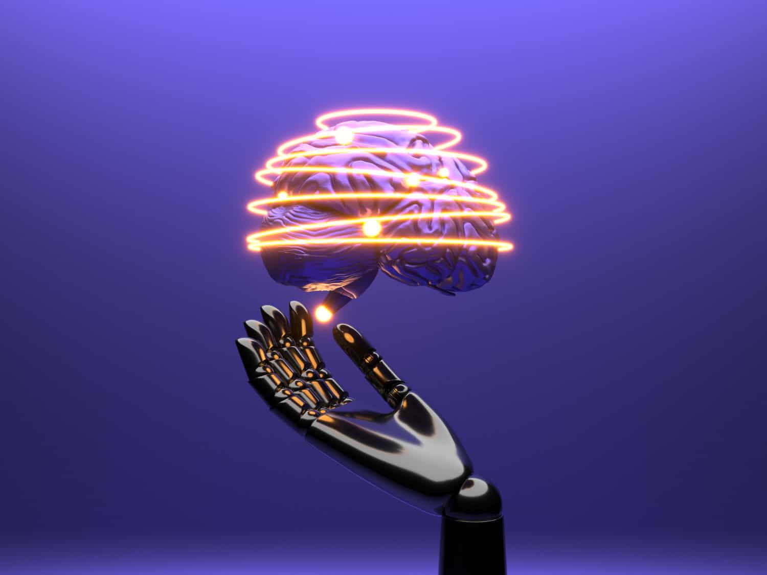 Home Icy 46 Robot hand interacting with digital cloud, AI technology concept.