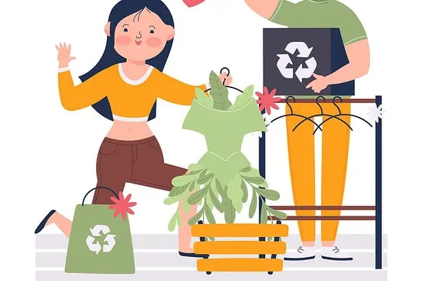 Happy couple recycling and promoting eco-friendly habits with reusable bags and containers.