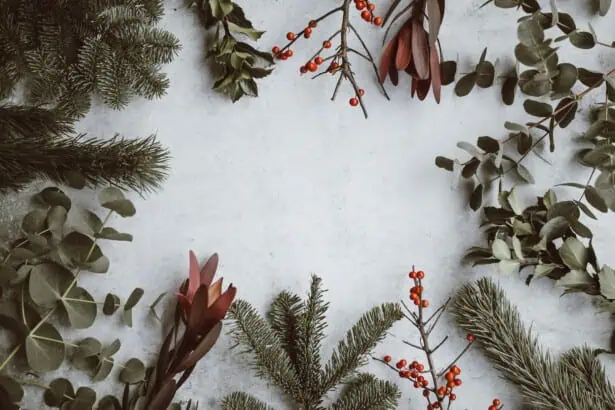 Holiday greenery with pine, eucalyptus, and red berries for Christmas decor.