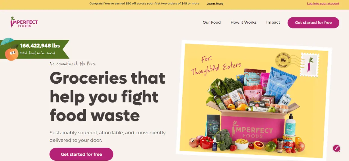 Eco-friendly grocery box promoting food waste reduction and sustainability.