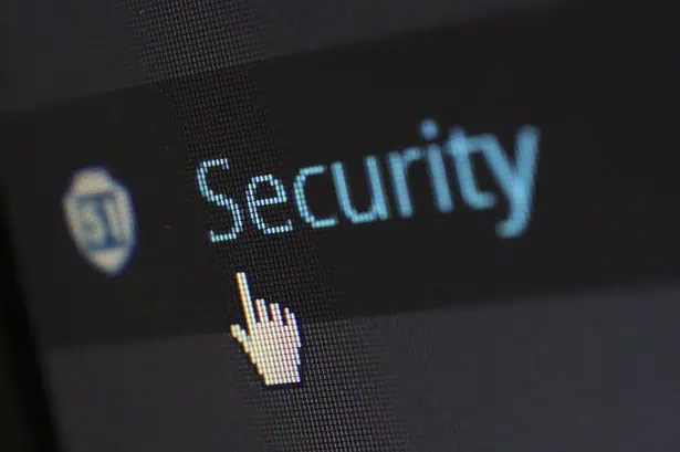 Security settings on a computer screen with a cursor pointing at the security option.