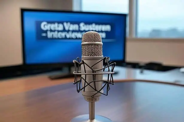 Professional microphone for interviews on a recording studio table.
