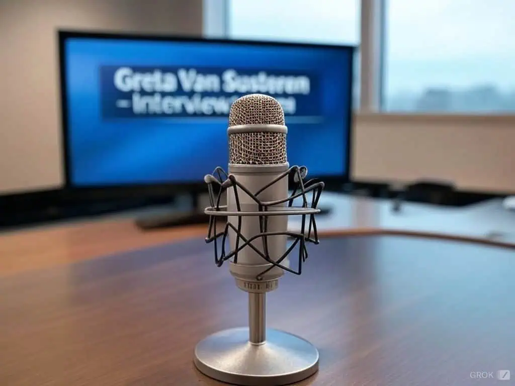 Professional microphone for interviews on a recording studio table.