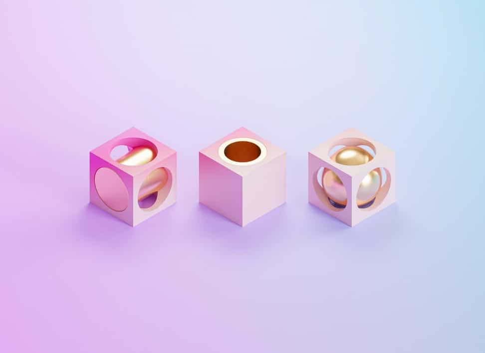 Home Icy 47 Elegant jewelry with pearls and gold on pastel geometric stands for jewelry lovers.