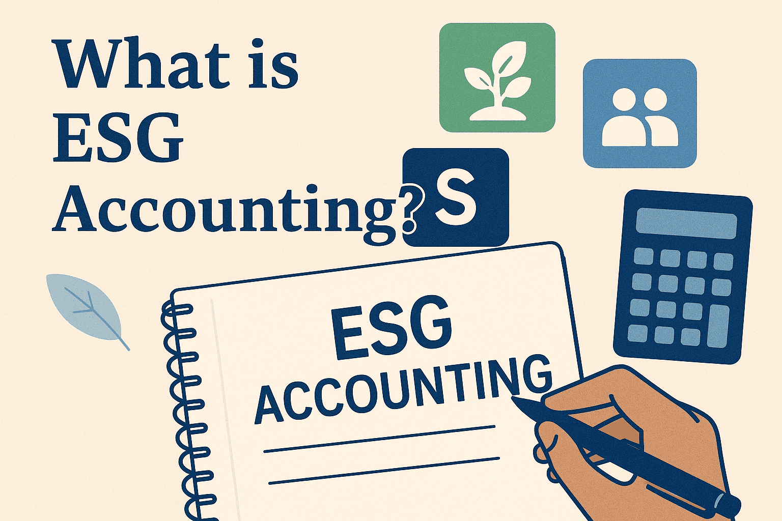 Illustration of ESG accounting concepts and tools for sustainable business practices.
