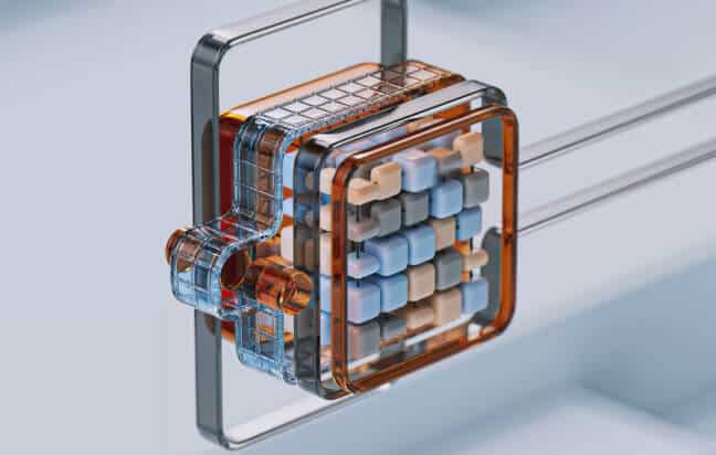 High-resolution image of a transparent neuron maze puzzle with colorful interconnected pathways.