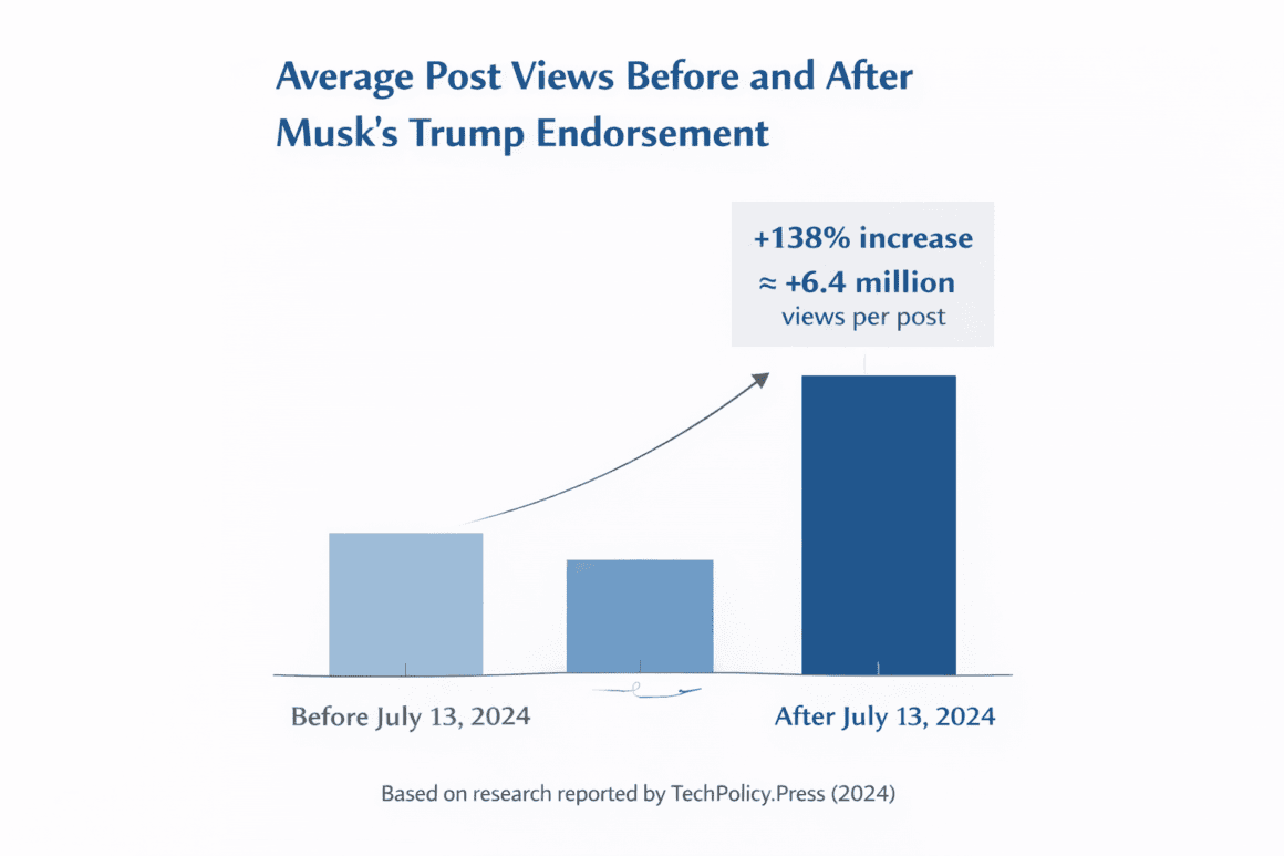Twitter post analytics showing increase after Musk's endorsement.