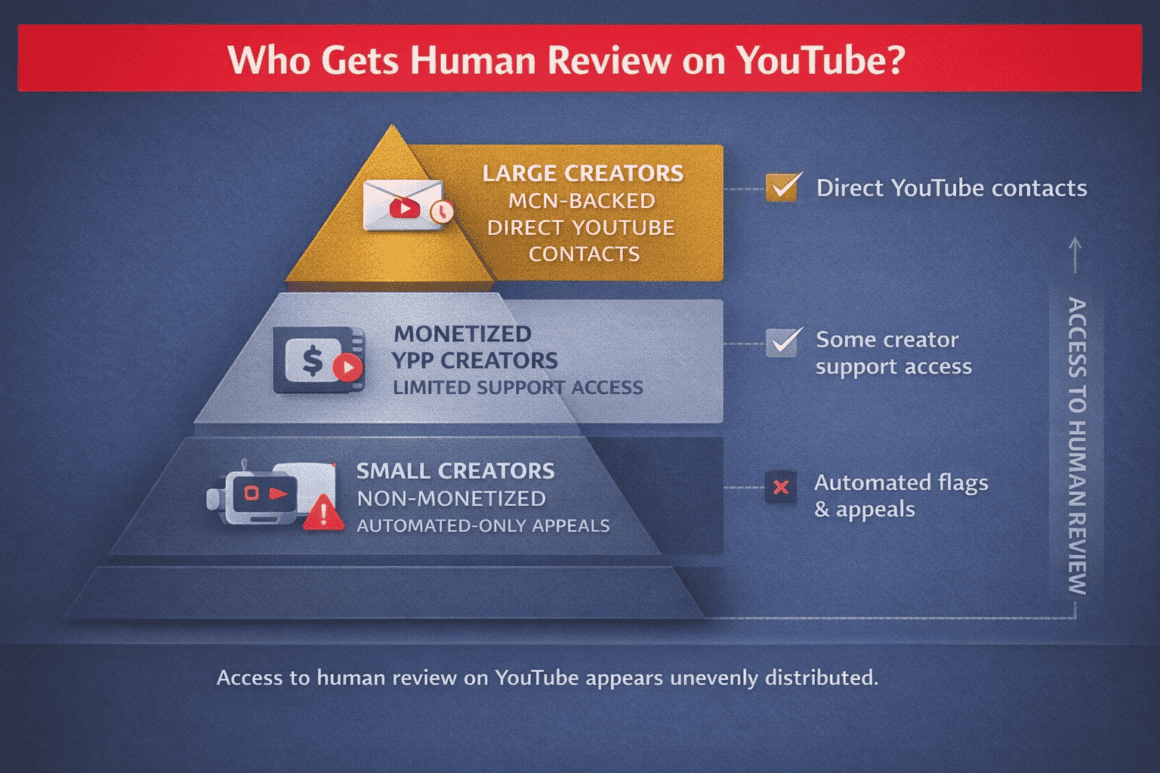 Mind map of YouTube content creator review levels and access restrictions.