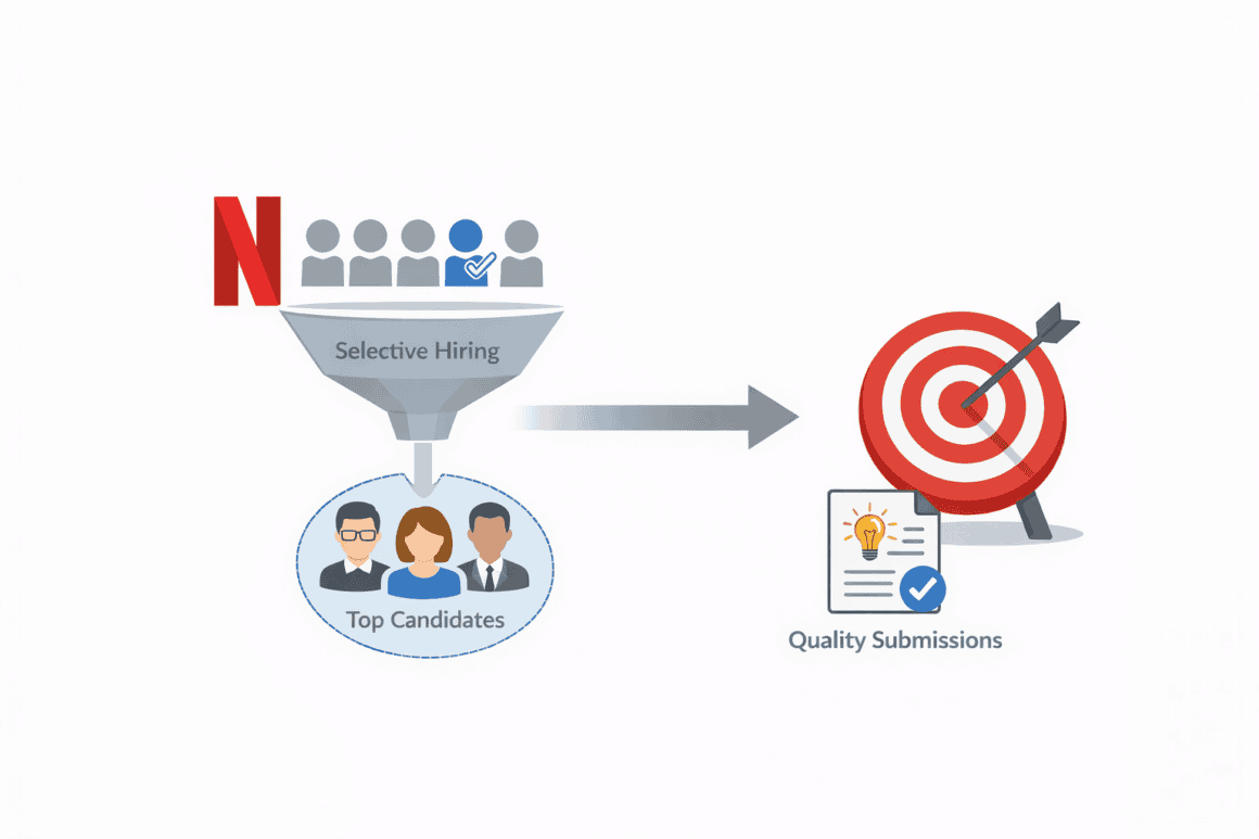 Evaluating Talent or Extracting Value? Inside Netflix-Style Take-Home Assignments 3 Illustration of talent evaluation process with candidates and target goal.