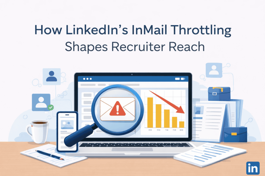 Illustration of LinkedIn InMail throttling affecting recruiter outreach.