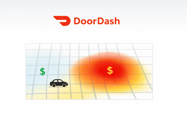 Visual heat map showing DoorDash delivery zones and demand intensity.