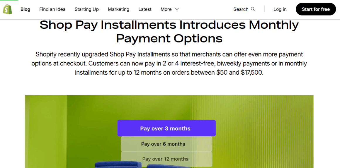 Shopify introduces new monthly payment options for flexible checkout.