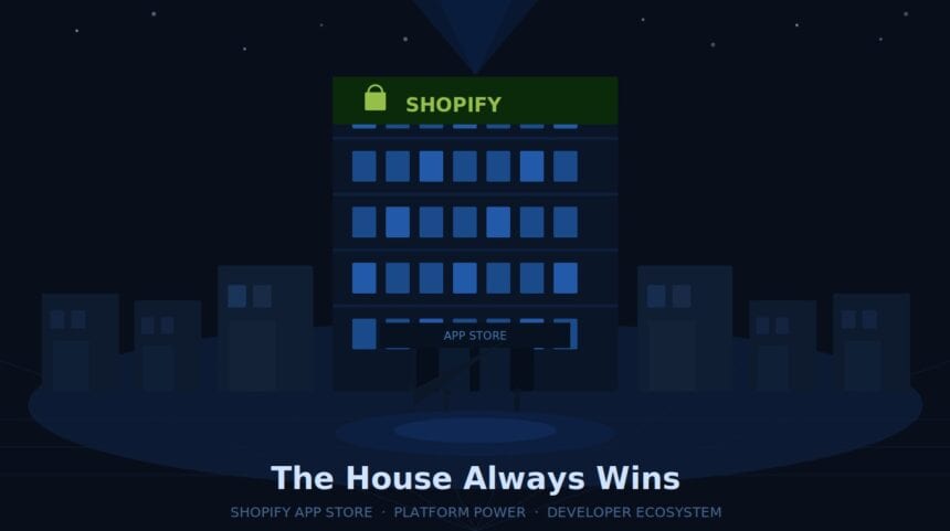 Shopify app store interface with app icons and store ranking elements.