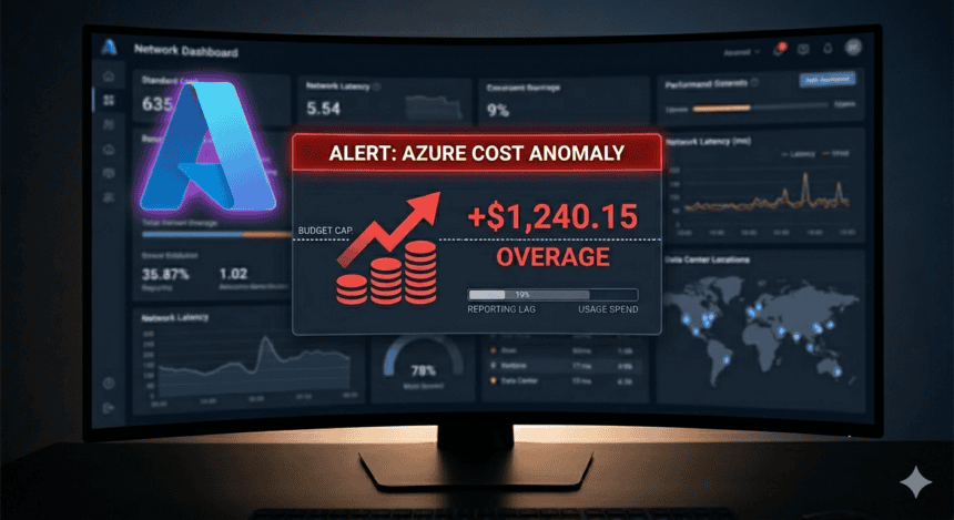 Azure cost anomaly alert showing budget cap overflow and overspending.