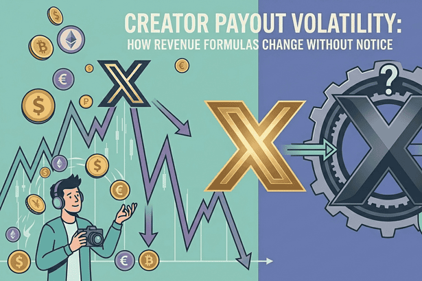 Illustration of creator payout volatility and revenue formula changes in digital platforms.