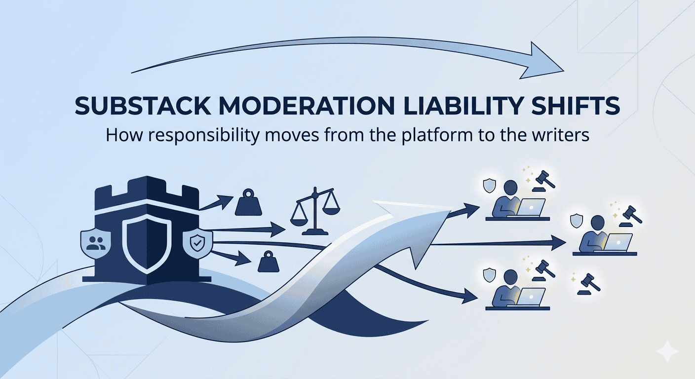 Illustration of responsibility shift in Substack moderation and liability.