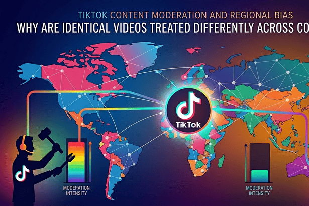 Global map showing TikTok video moderation differences by country.