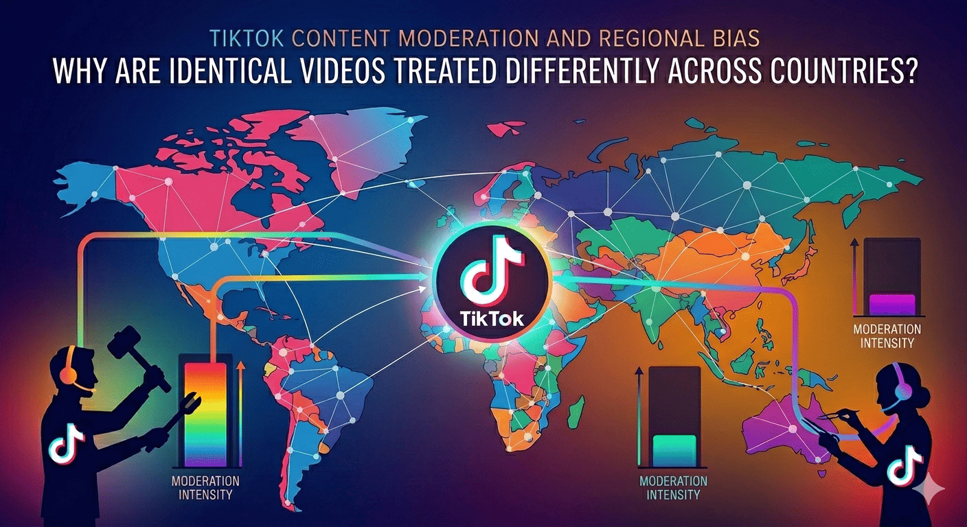 Global map showing TikTok video moderation differences by country.