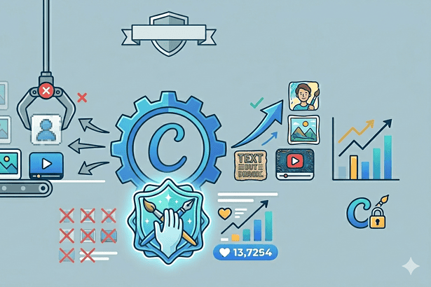 Illustration of Canva's plagiarism problem with content creators and copyright issues.