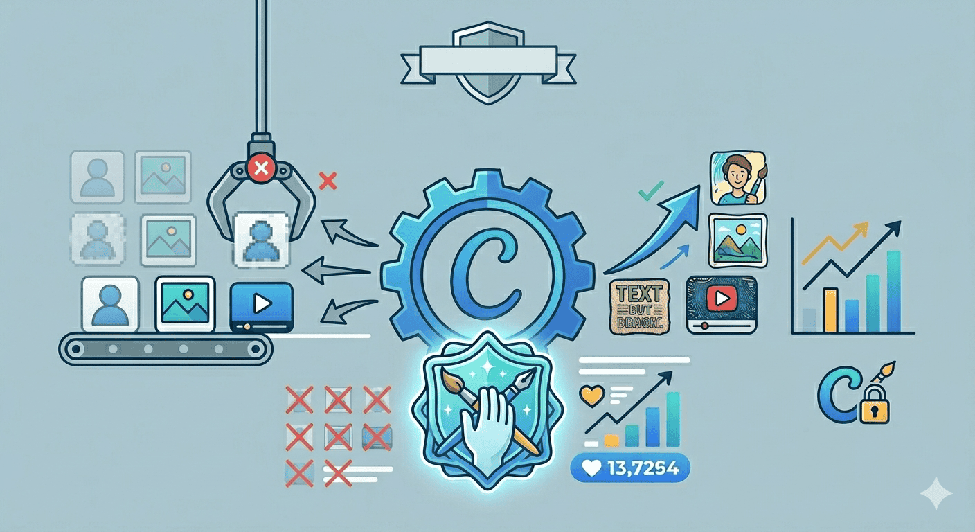 Illustration of Canva's plagiarism problem with content creators and copyright issues.