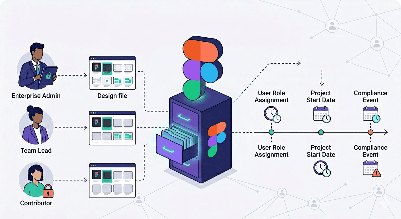 Diagram of enterprise data access process with roles and project timelines.
