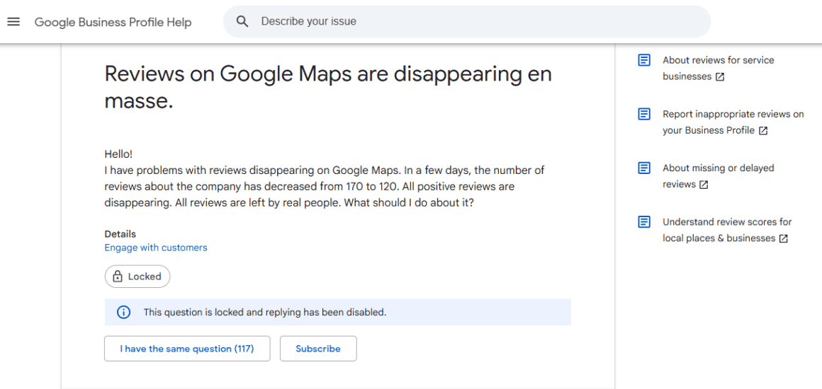 Google Maps reviews vanishing during algorithm updates, affecting local business reputation.