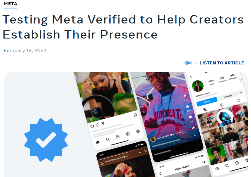 Meta Verified badge on social media profiles for creators.